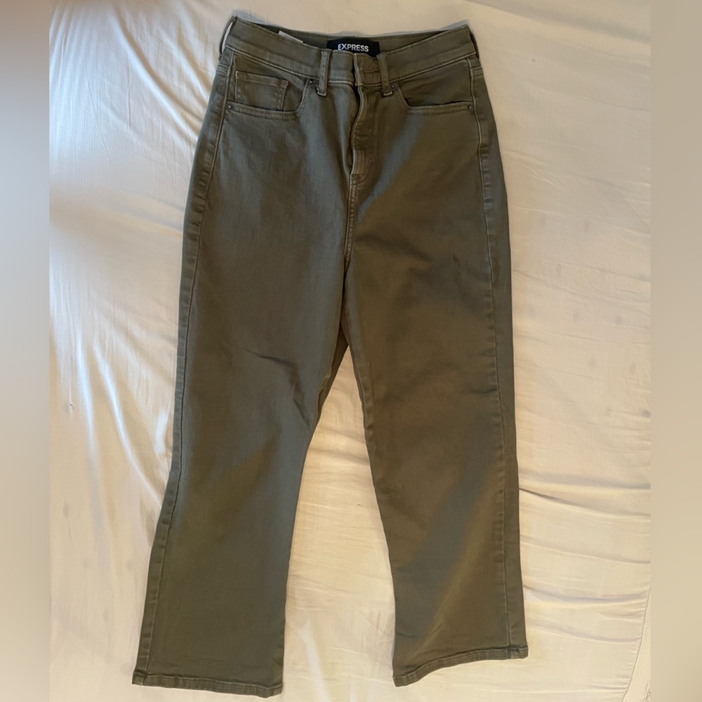Express Olive Green Cropped Wide Leg Super High Rise Size 2 Jeans
